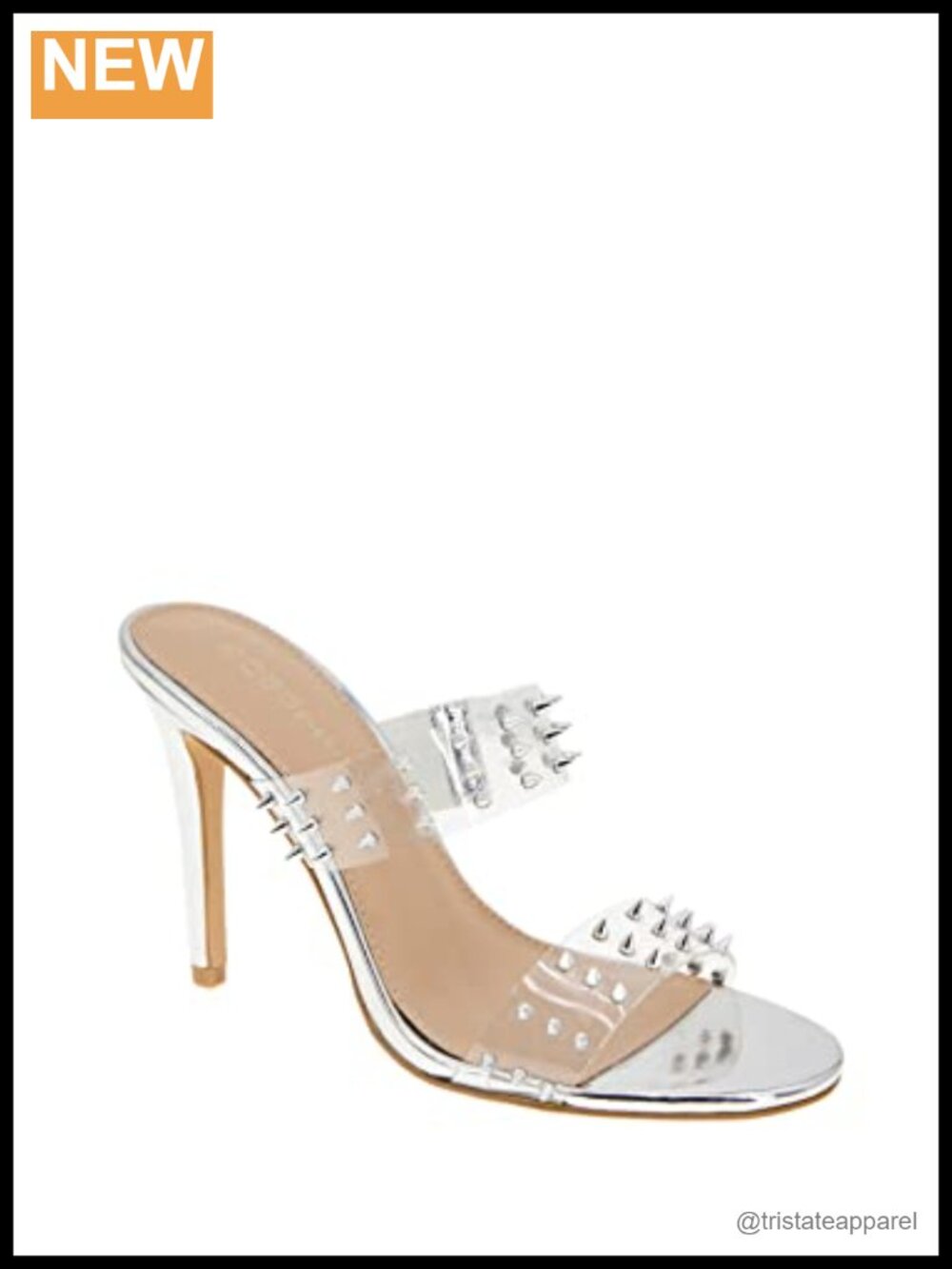 Jidana Clear/Silver Stiletto Heel Round Toe Slip On Mule Memory Foam